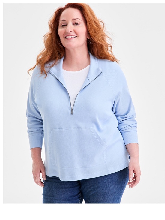 Style & Co. Tops - Blue Quarter Zip V Neck Blouse Pullover Top NWT